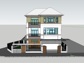 File sketchup biệt thự 3 tầng 2 mặt tiền