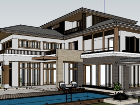 File sketchup biệt thự 3 tầng sân vườn