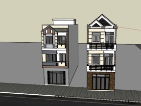    File sketchup dựng phối cảnh thiết kế 2 mẫu nhà phố 3 tầng 5x12m và 5x18m