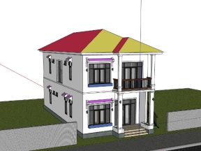 File sketchup mẫu biệt thự 2 tầng 7x16m đẹp