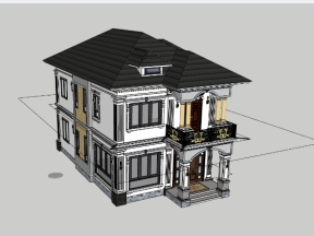 File sketchup mẫu biệt thự 2 tầng mái nhật 10x12.7m