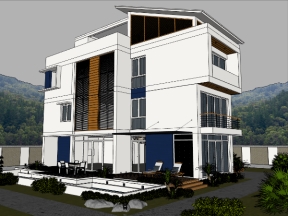 File sketchup mẫu biệt thự 3 tầng 1 tum 13.6x14.5m