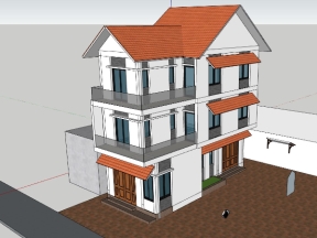 File sketchup mẫu nhà phố 3 tầng 6.3x12m