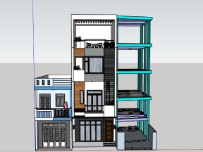 File sketchup mẫu nhà phố 4 tầng 5x16.4m