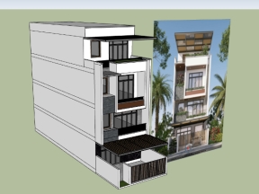 File sketchup mẫu nhà phố 4 tầng 7x25m