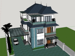 File sketchup nhà biệt thự 3 tầng 9x13.8m