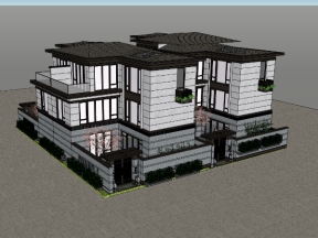 File sketchup nhà biệt thự 3 tầng phong cách trung quốc đẹp mắt