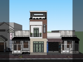 File sketchup nhà ở phố 2 tầng 1 tum 4.5x16.8m