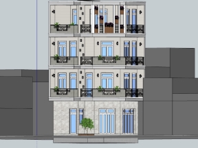File sketchup nhà phố 4 tầng 2 mặt tiền 6.3x6.8m