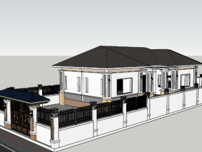 File SketchUp nhà vườn mái nhật diện tích đất 15x25m