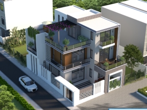File sketchup phối cảnh và mặt bằng phương án biệt thự 3 tầng 17x11m