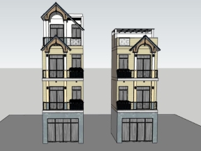 File sketchup thiết kế 2 phương án mẫu nhà phố 3 tầng