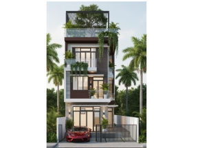 File Sketchup và cad nhà phố 4 tầng, 3 mặt tiền 5.5x15.5m