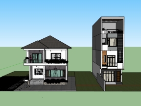 File sketchup việt nam mẫu nhà phố 4 tầng và nhà 2 tầng