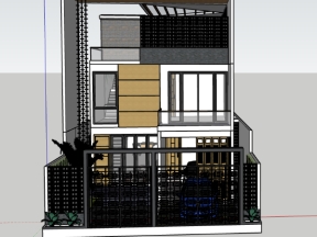 File su 3d nhà 2 tầng 1 tum diện tích xây dựng 9x17.5m