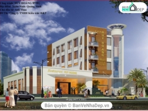 File thiết kế bản vẽ cad khách sạn, nhà hàng Huy Hoàng 4 tầng kích thước 28x33m