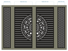 File thiết kế cổng 4 cánh bông tuyết trống đồng đẹp