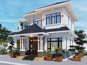 Full bản vẽ CAD kiến trúc kết cấu mẫu nhà 2 tầng mái Nhật 7.5x10m