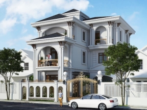 Full bản vẽ CAD kiến trúc mẫu nhà biệt thự tân cổ điển 3 tầng 8.6x13.72m