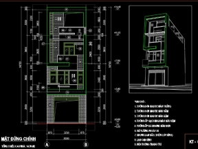 Full bản vẽ kiến trúc kết cấu nhà phố kết hợp tòa nhà làm việc 3 tầng 5x17m