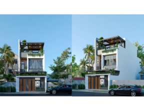 Full bản vẽ mẫu nhà phố 2 tầng 1 tum diện tích xây dựng 6.1x22m