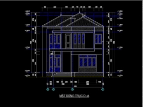 Full file cad file cad kỹ thuật thi công nhà 2 tầng mái nhật kt 8.7x14.5m.