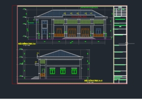 Full File cad thiết kế+dự toán nhà văn hóa 2 tầng diện tích xây dựng kích thước 13,2x21,9m