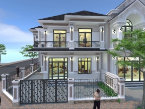 Full gồm mẫu bản vẽ nhà biệt thự 2 tầng tân mái Nhật tân cổ điển 7.8x9m, full file phối cảnh ngoại thất, điện nước.