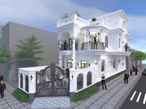 Full hồ sơ bản vẽ nhà phố tân cổ điển 2 tầng 1 tum 5.5x17.3m