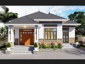 Full hồ sơ kiến trúc kết cấu nhà mái Nhật 12.8x13.5m (có file sketchup và phối cảnh)