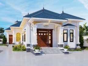 Full hồ sơ TKTC kiến trúc, kết cấu mẫu Biệt thự 1 tầng mái Nhật 12x20m