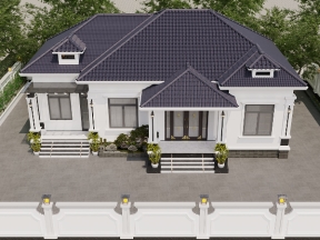 Full Kiến Trúc, Kết Cấu, Điện Nước,3D mẫu nhà 1 tầng mái nhật 9.9x17m
