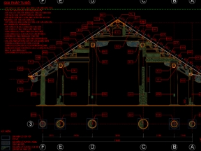 Hồ sơ chi tiết tu bổ, tôn tạo Đại Đình (65 bản vẽ tu bổ các chi tiết: cột, kẻ, bẩy, con chồng, ván dong, kẻ chuyền, câu đầu,...)