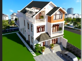 Hồ sơ full thiết kế mẫu biệt thự 2 tầng 1 tum mái thái 8,5x17m