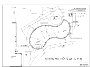 Hồ sơ hồ bơi hình tự do (64m2) sử dụng hệ thống lọc thông minh (đèn, massage) đầy đủ kiến trúc & kết cấu.