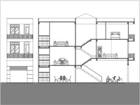 Hồ sơ thiết kế cấp phép nhà phố 3 tầng phong cách lệch tầng hiện đại 4.5x15.6m