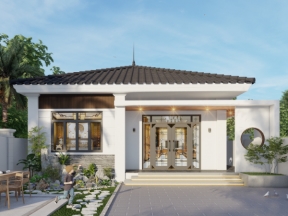 Hồ sơ thiết kế nhà cấp 4 mái Nhật hiện đại sân vườn (File CAD + SketchUp + Lumion)