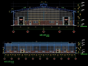 Hồ sơ thiết kế Nhà xưởng (30x80m) model đầy đủ toàn bộ kiến trúc, kết cấu, điện, PCCC, dự toán