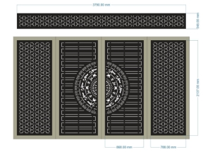 Mẫu bản vẽ cổng 4 cánh trống đồng bông tuyết cnc
