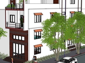 Mẫu bản vẽ phối cảnh mẫu nhà phố 3 tầng 2 mặt tiền 5x17m