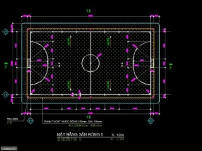 Mẫu bản vẽ sân bóng đá mini 5 người 22x42m