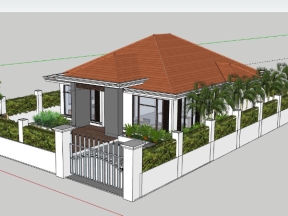 Mẫu biệt thự 1 tầng 11x18m file sketchup đẹp