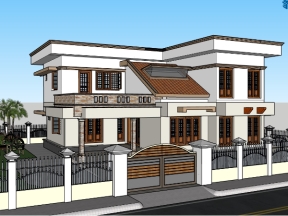 Mẫu biệt thự 2 tầng 14x13m model sketchup