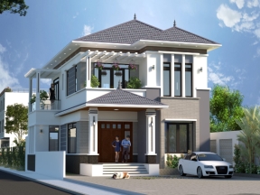 Mẫu biệt thự 2 tầng mái nhật 10x14m (file sketchup và mặt bằng phương án file cad)