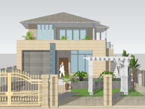 Mẫu biệt thự 2 tầng mái nhật model sketchup 10x10m