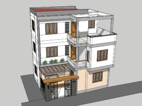 Mẫu biệt thự 3 tầng file sketchup 8x9.5m