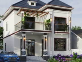 Mẫu biệt thự mái nhật 2 tầng 9x12.5m  bản vẽ cad