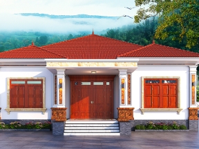 Mẫu biệt thự mái nhật cấp 4 14.2x27.3m,  bản vẽ cad kiến trúc, kết cấu, điện nước, ảnh 3dmax