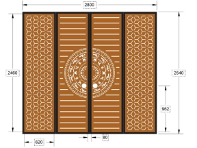 Mẫu cổng 4 cánh bông tuyết đố vuông 40