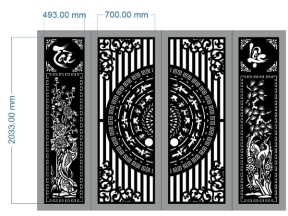 Mẫu cổng 4 cánh tài lộc tùng cúc trúc mai cnc